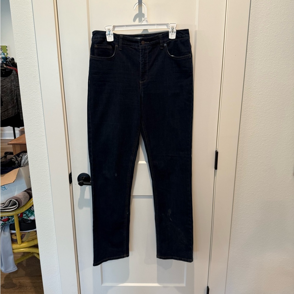 Jones New York Lexington Straight Dark Denim Jeans, size 12, blue, waist 17”